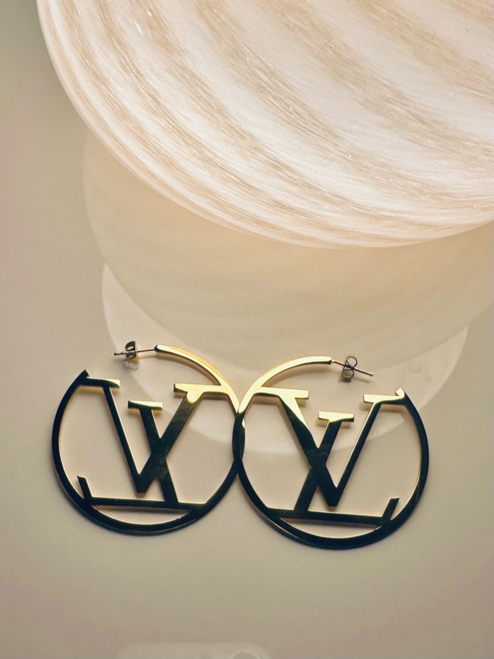 Gold LV Hoop Earrings - Designer Style - Picture 4 of 4